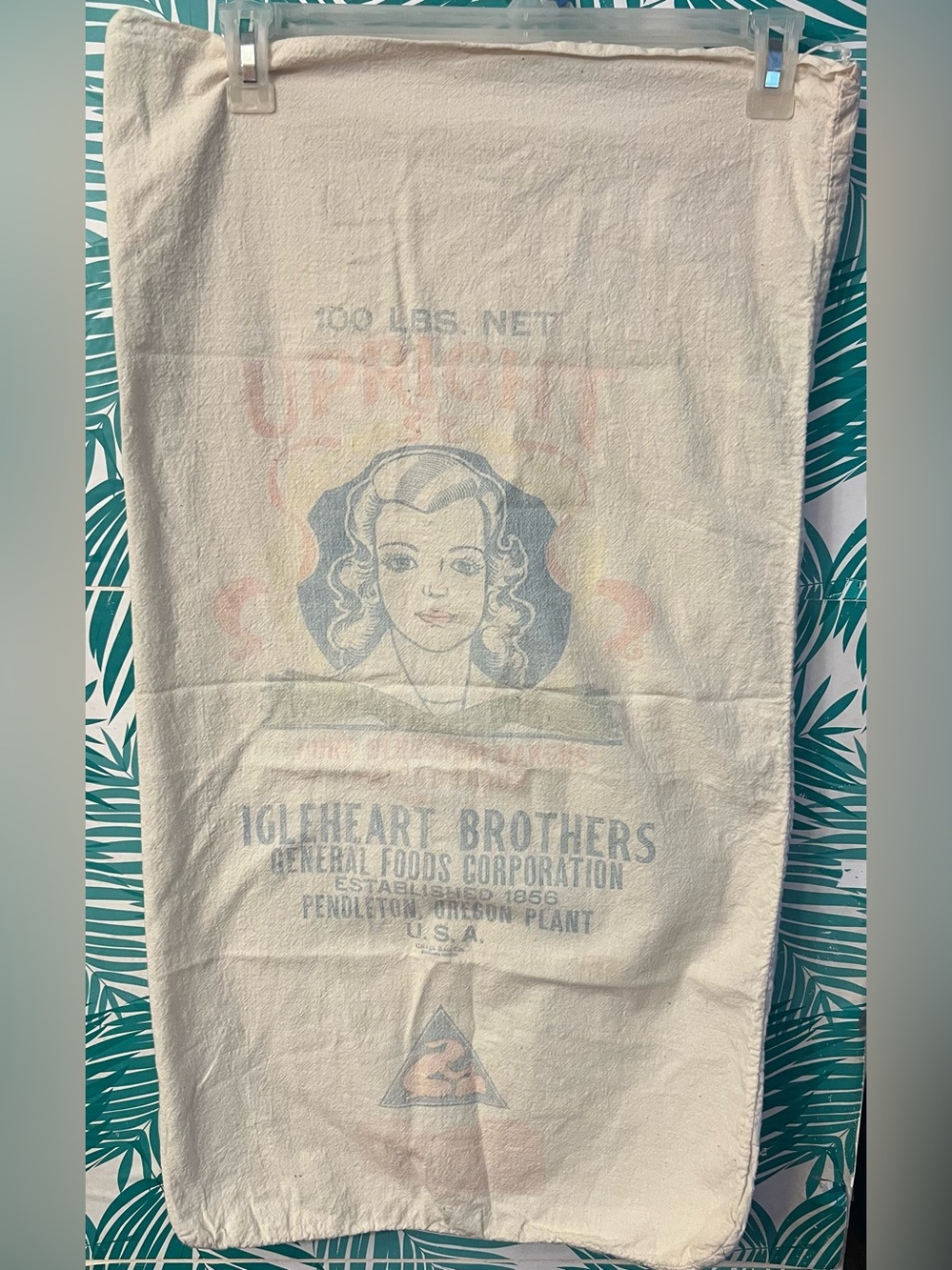 Vintage Cream Printed Flour Sack with Graphic Girl Igleheart brothers 1856